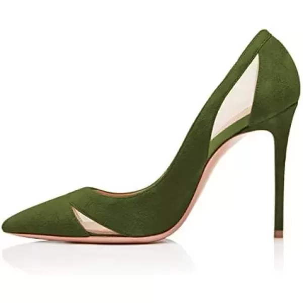 imageFSJ Women Elegant Mesh High Heel Pump Pointed Toe Stiletto Thin Slip on Dress Prom Party Ladie Shoes Size 415 USOlive
