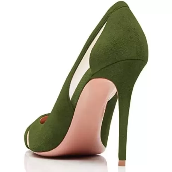 imageFSJ Women Elegant Mesh High Heel Pump Pointed Toe Stiletto Thin Slip on Dress Prom Party Ladie Shoes Size 415 USOlive