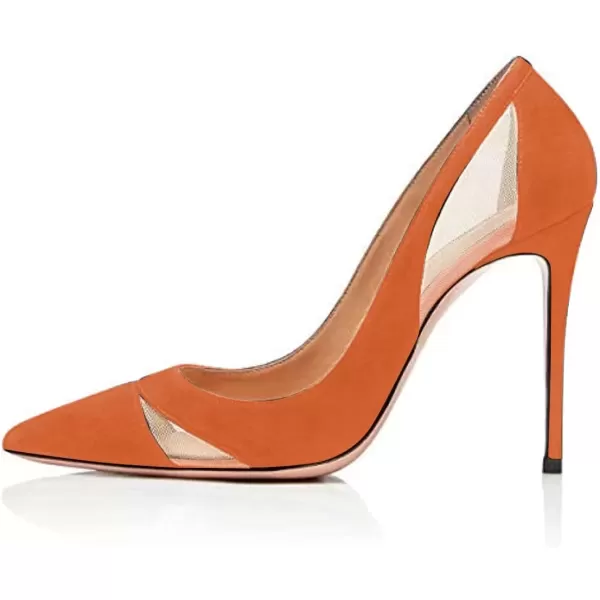 imageFSJ Women Elegant Mesh High Heel Pump Pointed Toe Stiletto Thin Slip on Dress Prom Party Ladie Shoes Size 415 USOrange