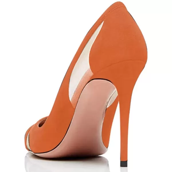 imageFSJ Women Elegant Mesh High Heel Pump Pointed Toe Stiletto Thin Slip on Dress Prom Party Ladie Shoes Size 415 USOrange