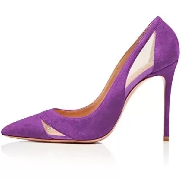 imageFSJ Women Elegant Mesh High Heel Pump Pointed Toe Stiletto Thin Slip on Dress Prom Party Ladie Shoes Size 415 USPurple