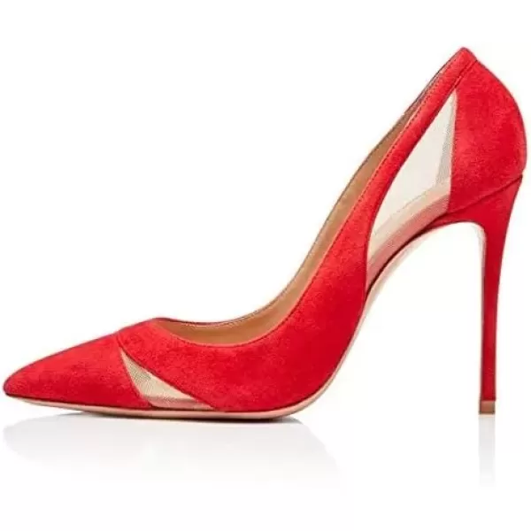 imageFSJ Women Elegant Mesh High Heel Pump Pointed Toe Stiletto Thin Slip on Dress Prom Party Ladie Shoes Size 415 USRed