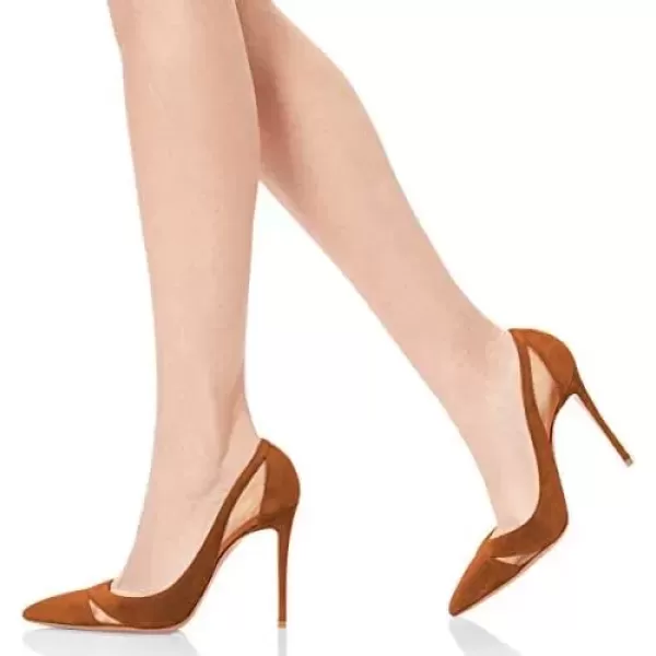imageFSJ Women Elegant Mesh High Heel Pump Pointed Toe Stiletto Thin Slip on Dress Prom Party Ladie Shoes Size 415 USSandy Brown