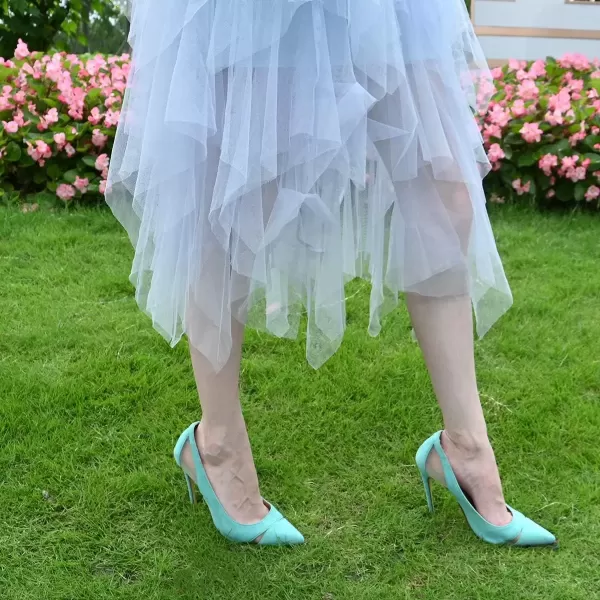 imageFSJ Women Elegant Mesh High Heel Pump Pointed Toe Stiletto Thin Slip on Dress Prom Party Ladie Shoes Size 415 USTurquoise