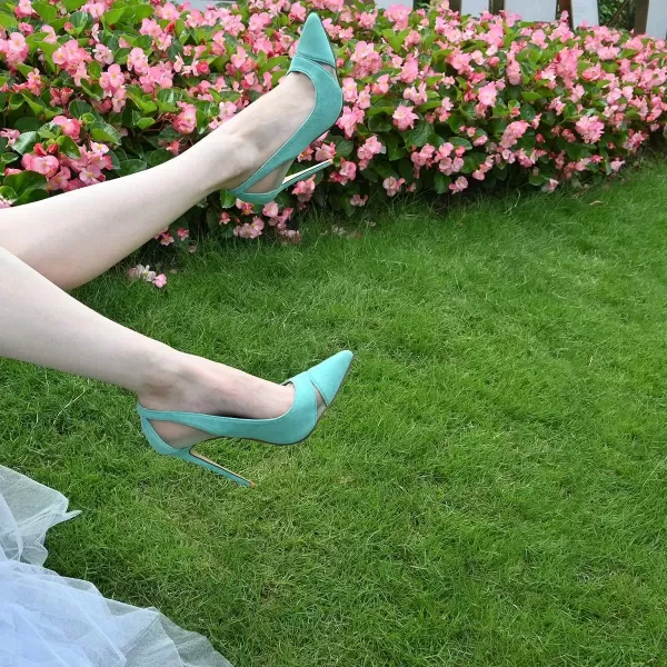 imageFSJ Women Elegant Mesh High Heel Pump Pointed Toe Stiletto Thin Slip on Dress Prom Party Ladie Shoes Size 415 USTurquoise