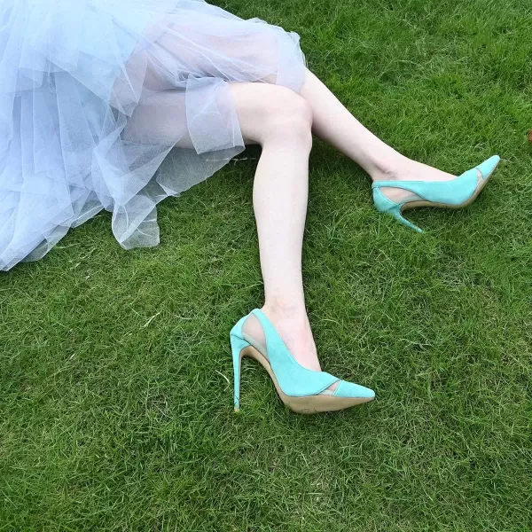 imageFSJ Women Elegant Mesh High Heel Pump Pointed Toe Stiletto Thin Slip on Dress Prom Party Ladie Shoes Size 415 USTurquoise