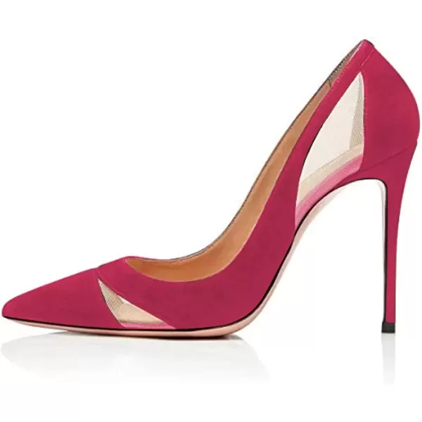 imageFSJ Women Elegant Mesh High Heel Pump Pointed Toe Stiletto Thin Slip on Dress Prom Party Ladie Shoes Size 415 USVioletred
