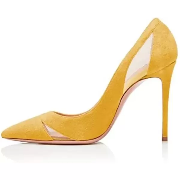 imageFSJ Women Elegant Mesh High Heel Pump Pointed Toe Stiletto Thin Slip on Dress Prom Party Ladie Shoes Size 415 USYellow