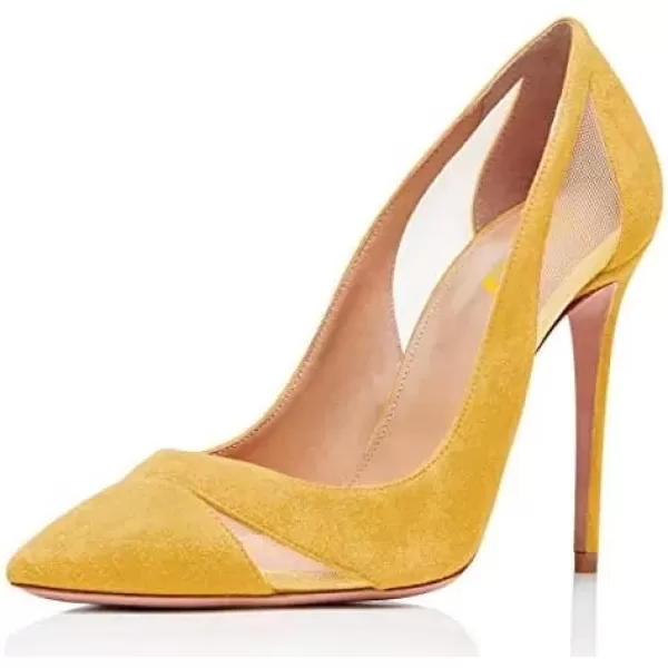 imageFSJ Women Elegant Mesh High Heel Pump Pointed Toe Stiletto Thin Slip on Dress Prom Party Ladie Shoes Size 415 USYellow