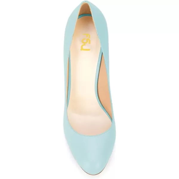 imageFSJ Women Elegant Round Toe Formal Pumps Slip On Office Dress Shoe Chunky Heel Size 415 USLight Blue