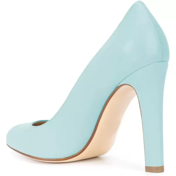 imageFSJ Women Elegant Round Toe Formal Pumps Slip On Office Dress Shoe Chunky Heel Size 415 USLight Blue