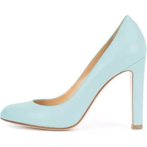 imageFSJ Women Elegant Round Toe Formal Pumps Slip On Office Dress Shoe Chunky Heel Size 415 USLight Blue