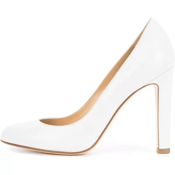 imageFSJ Women Elegant Round Toe Formal Pumps Slip On Office Dress Shoe Chunky Heel Size 415 USWhite