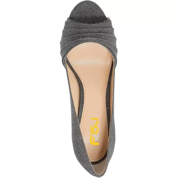 imageFSJ Women Elegant Slouch Peep Toe Pumps Glitter High Heels Stilettos Formal Office Shoe Size 415 USGrey