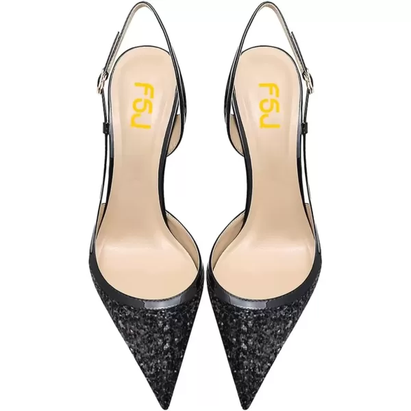 imageFSJ Women Sexy Pointed Toe DOrsay High Heel Slingback Pumps Sandals Cutout Strappy Stiletto Slip On Party Prom Formal Shoes Size 415 USBlack Glitter