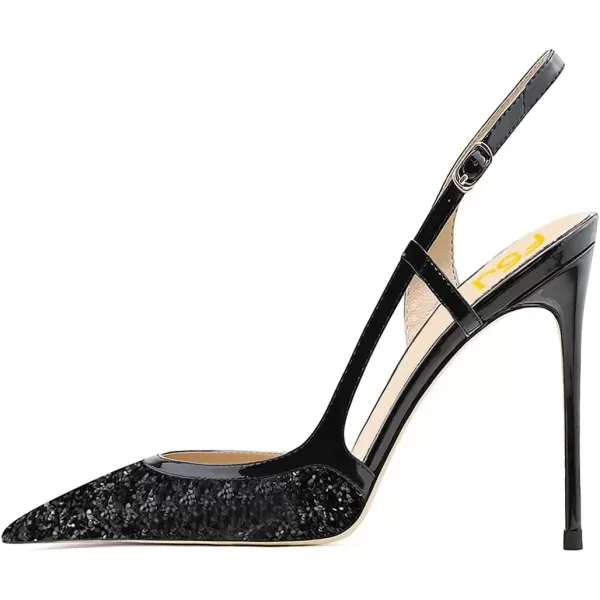 imageFSJ Women Sexy Pointed Toe DOrsay High Heel Slingback Pumps Sandals Cutout Strappy Stiletto Slip On Party Prom Formal Shoes Size 415 USBlack Glitter