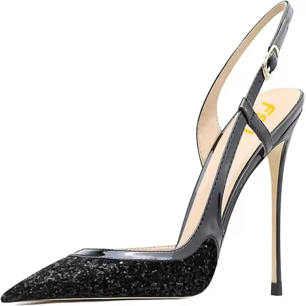 imageFSJ Women Sexy Pointed Toe DOrsay High Heel Slingback Pumps Sandals Cutout Strappy Stiletto Slip On Party Prom Formal Shoes Size 415 USBlack Glitter