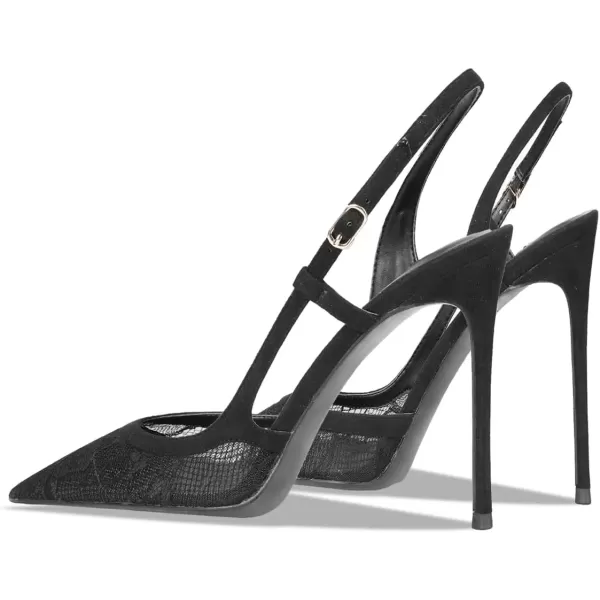 imageFSJ Women Sexy Pointed Toe DOrsay High Heel Slingback Pumps Sandals Cutout Strappy Stiletto Slip On Party Prom Formal Shoes Size 415 USBlack Mesh