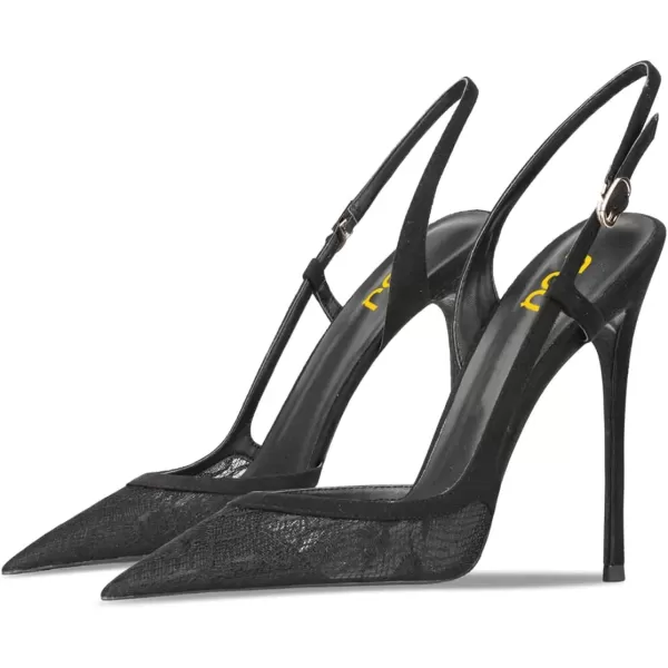 imageFSJ Women Sexy Pointed Toe DOrsay High Heel Slingback Pumps Sandals Cutout Strappy Stiletto Slip On Party Prom Formal Shoes Size 415 USBlack Mesh