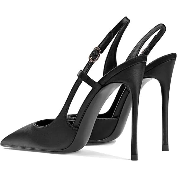 imageFSJ Women Sexy Pointed Toe DOrsay High Heel Slingback Pumps Sandals Cutout Strappy Stiletto Slip On Party Prom Formal Shoes Size 415 USBlack Satin