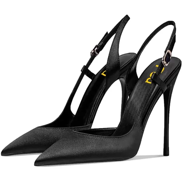 imageFSJ Women Sexy Pointed Toe DOrsay High Heel Slingback Pumps Sandals Cutout Strappy Stiletto Slip On Party Prom Formal Shoes Size 415 USBlack Satin