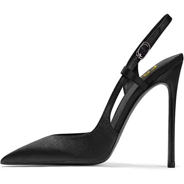 imageFSJ Women Sexy Pointed Toe DOrsay High Heel Slingback Pumps Sandals Cutout Strappy Stiletto Slip On Party Prom Formal Shoes Size 415 USBlack Satin