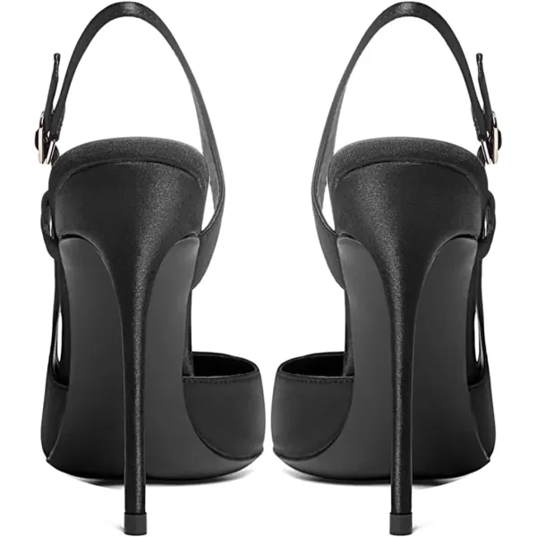 imageFSJ Women Sexy Pointed Toe DOrsay High Heel Slingback Pumps Sandals Cutout Strappy Stiletto Slip On Party Prom Formal Shoes Size 415 USBlack Satin