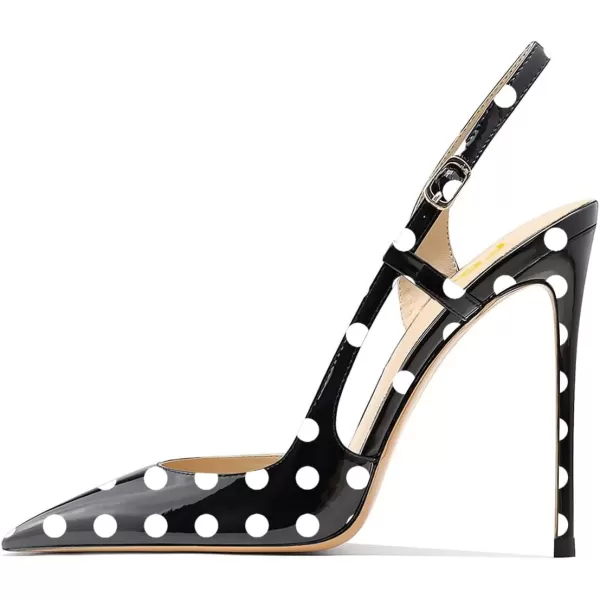 imageFSJ Women Sexy Pointed Toe DOrsay High Heel Slingback Pumps Sandals Cutout Strappy Stiletto Slip On Party Prom Formal Shoes Size 415 USBlack and White Dots