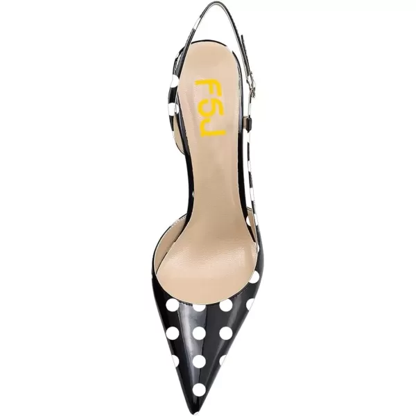 imageFSJ Women Sexy Pointed Toe DOrsay High Heel Slingback Pumps Sandals Cutout Strappy Stiletto Slip On Party Prom Formal Shoes Size 415 USBlack and White Dots