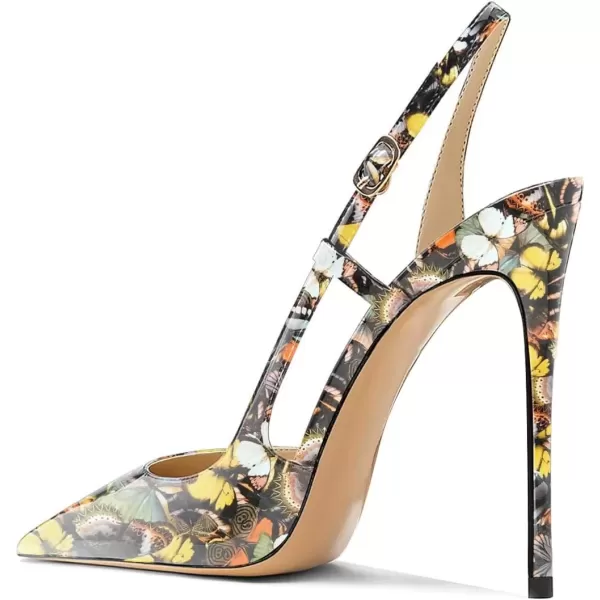 imageFSJ Women Sexy Pointed Toe DOrsay High Heel Slingback Pumps Sandals Cutout Strappy Stiletto Slip On Party Prom Formal Shoes Size 415 USButterfly Print