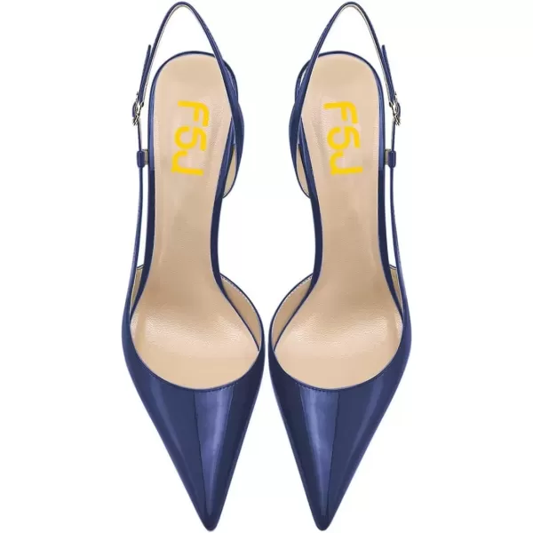 imageFSJ Women Sexy Pointed Toe DOrsay High Heel Slingback Pumps Sandals Cutout Strappy Stiletto Slip On Party Prom Formal Shoes Size 415 USDark Blue