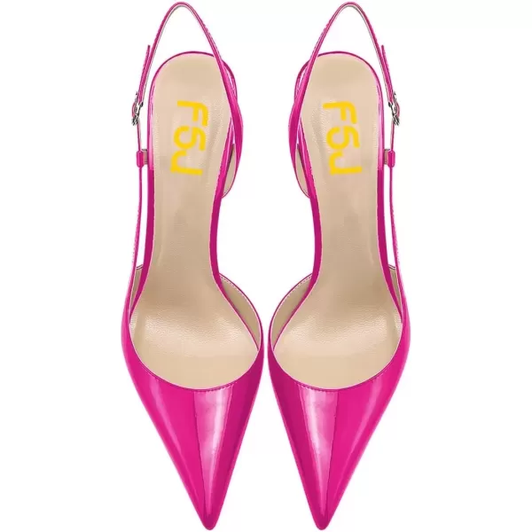 imageFSJ Women Sexy Pointed Toe DOrsay High Heel Slingback Pumps Sandals Cutout Strappy Stiletto Slip On Party Prom Formal Shoes Size 415 USFuchsia