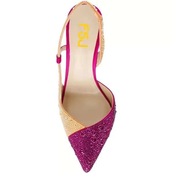 imageFSJ Women Sexy Pointed Toe DOrsay High Heel Slingback Pumps Sandals Cutout Strappy Stiletto Slip On Party Prom Formal Shoes Size 415 USFuchsia Gold