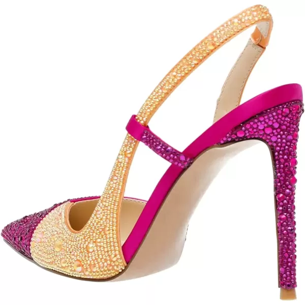 imageFSJ Women Sexy Pointed Toe DOrsay High Heel Slingback Pumps Sandals Cutout Strappy Stiletto Slip On Party Prom Formal Shoes Size 415 USFuchsia Gold