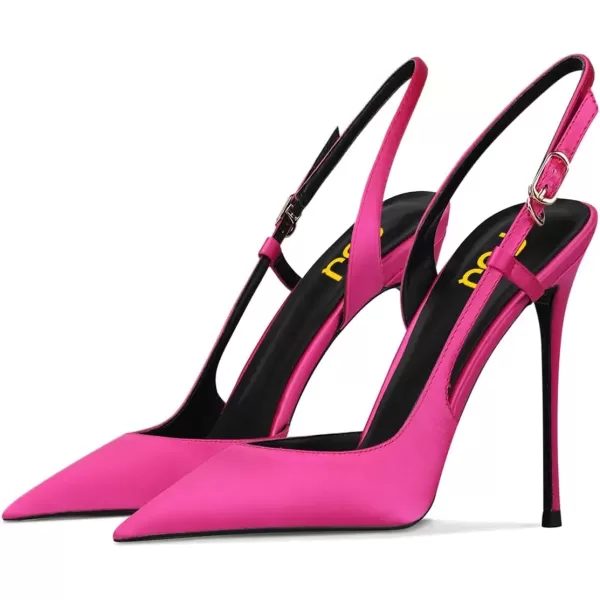 imageFSJ Women Sexy Pointed Toe DOrsay High Heel Slingback Pumps Sandals Cutout Strappy Stiletto Slip On Party Prom Formal Shoes Size 415 USFuchsia Satin