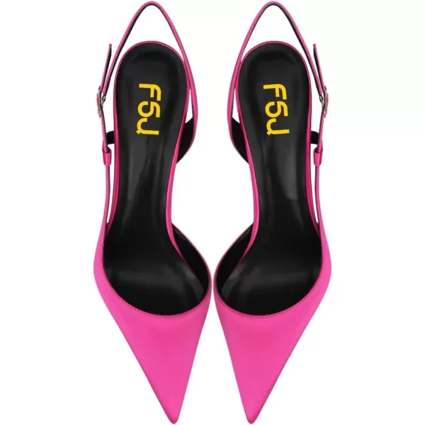 imageFSJ Women Sexy Pointed Toe DOrsay High Heel Slingback Pumps Sandals Cutout Strappy Stiletto Slip On Party Prom Formal Shoes Size 415 USFuchsia Satin