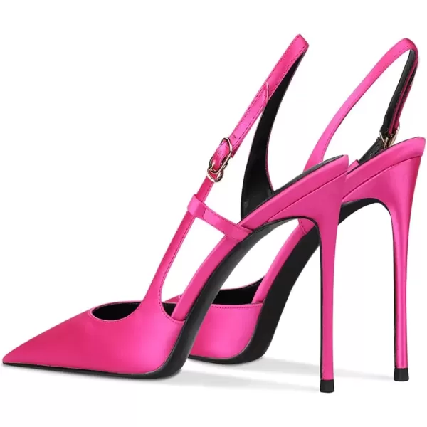 imageFSJ Women Sexy Pointed Toe DOrsay High Heel Slingback Pumps Sandals Cutout Strappy Stiletto Slip On Party Prom Formal Shoes Size 415 USFuchsia Satin