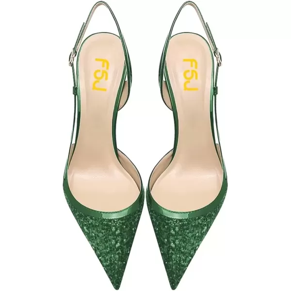 imageFSJ Women Sexy Pointed Toe DOrsay High Heel Slingback Pumps Sandals Cutout Strappy Stiletto Slip On Party Prom Formal Shoes Size 415 USGreen Glitter