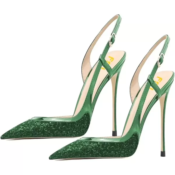 imageFSJ Women Sexy Pointed Toe DOrsay High Heel Slingback Pumps Sandals Cutout Strappy Stiletto Slip On Party Prom Formal Shoes Size 415 USGreen Glitter