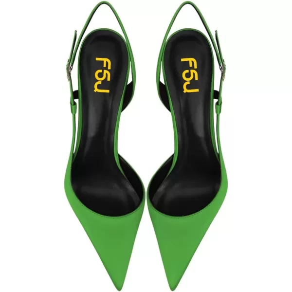 imageFSJ Women Sexy Pointed Toe DOrsay High Heel Slingback Pumps Sandals Cutout Strappy Stiletto Slip On Party Prom Formal Shoes Size 415 USGreen Satin