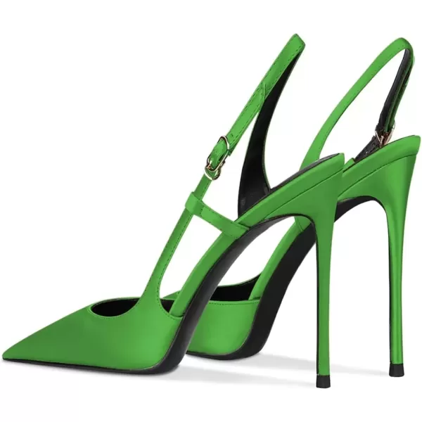 imageFSJ Women Sexy Pointed Toe DOrsay High Heel Slingback Pumps Sandals Cutout Strappy Stiletto Slip On Party Prom Formal Shoes Size 415 USGreen Satin