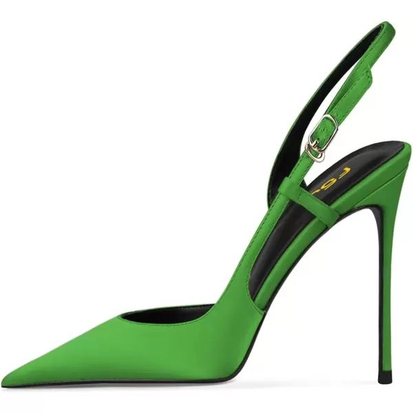 imageFSJ Women Sexy Pointed Toe DOrsay High Heel Slingback Pumps Sandals Cutout Strappy Stiletto Slip On Party Prom Formal Shoes Size 415 USGreen Satin
