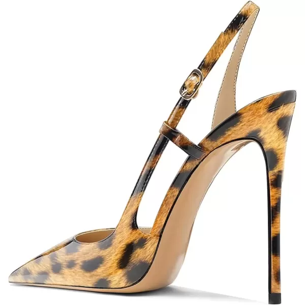 imageFSJ Women Sexy Pointed Toe DOrsay High Heel Slingback Pumps Sandals Cutout Strappy Stiletto Slip On Party Prom Formal Shoes Size 415 USLeopard Print Patent Leather