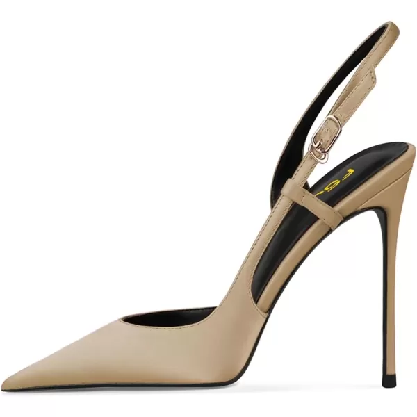imageFSJ Women Sexy Pointed Toe DOrsay High Heel Slingback Pumps Sandals Cutout Strappy Stiletto Slip On Party Prom Formal Shoes Size 415 USLightkhaki Satin