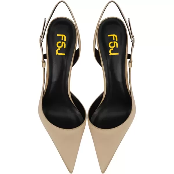imageFSJ Women Sexy Pointed Toe DOrsay High Heel Slingback Pumps Sandals Cutout Strappy Stiletto Slip On Party Prom Formal Shoes Size 415 USLightkhaki Satin