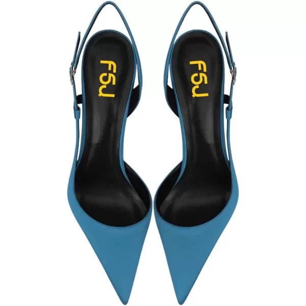 imageFSJ Women Sexy Pointed Toe DOrsay High Heel Slingback Pumps Sandals Cutout Strappy Stiletto Slip On Party Prom Formal Shoes Size 415 USPeacockblue Satin