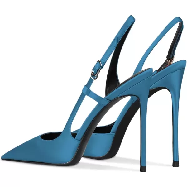imageFSJ Women Sexy Pointed Toe DOrsay High Heel Slingback Pumps Sandals Cutout Strappy Stiletto Slip On Party Prom Formal Shoes Size 415 USPeacockblue Satin