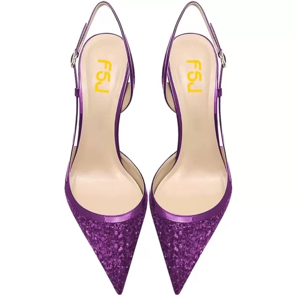 imageFSJ Women Sexy Pointed Toe DOrsay High Heel Slingback Pumps Sandals Cutout Strappy Stiletto Slip On Party Prom Formal Shoes Size 415 USPurple Glitter