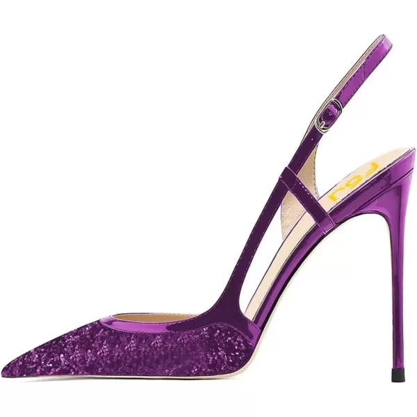 imageFSJ Women Sexy Pointed Toe DOrsay High Heel Slingback Pumps Sandals Cutout Strappy Stiletto Slip On Party Prom Formal Shoes Size 415 USPurple Glitter
