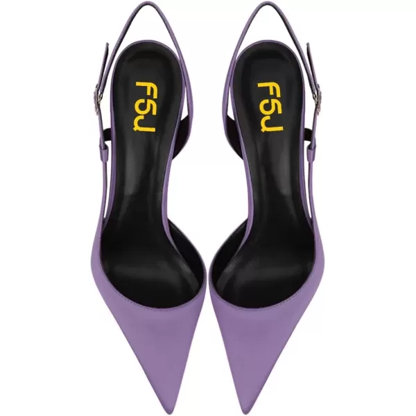 imageFSJ Women Sexy Pointed Toe DOrsay High Heel Slingback Pumps Sandals Cutout Strappy Stiletto Slip On Party Prom Formal Shoes Size 415 USPurple Satin